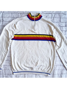 EUC Unisex 3XL Run & Fly Cotton Knitted Sweater Rainbow Stripe Quarter Zip Pride